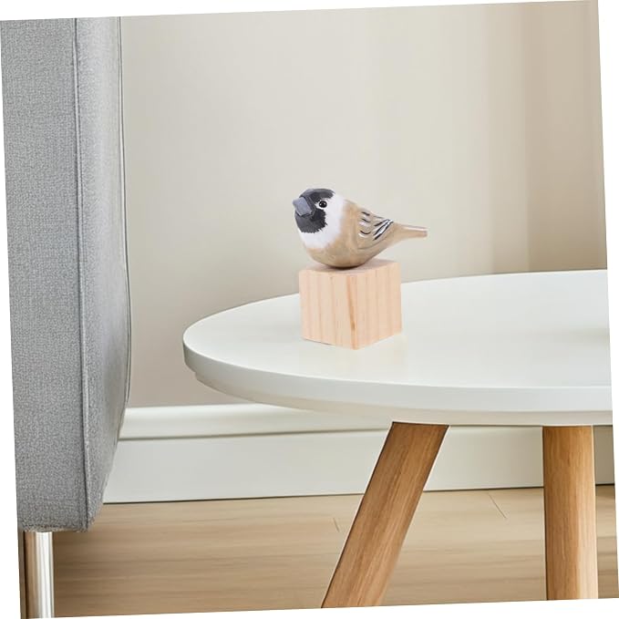 Milisten Hand-Carved Small Wood Bird Figurine Sparrow Sculpture for Home Decor Unique Vintage Style Wooden Bird Statue for Nature and Collectors