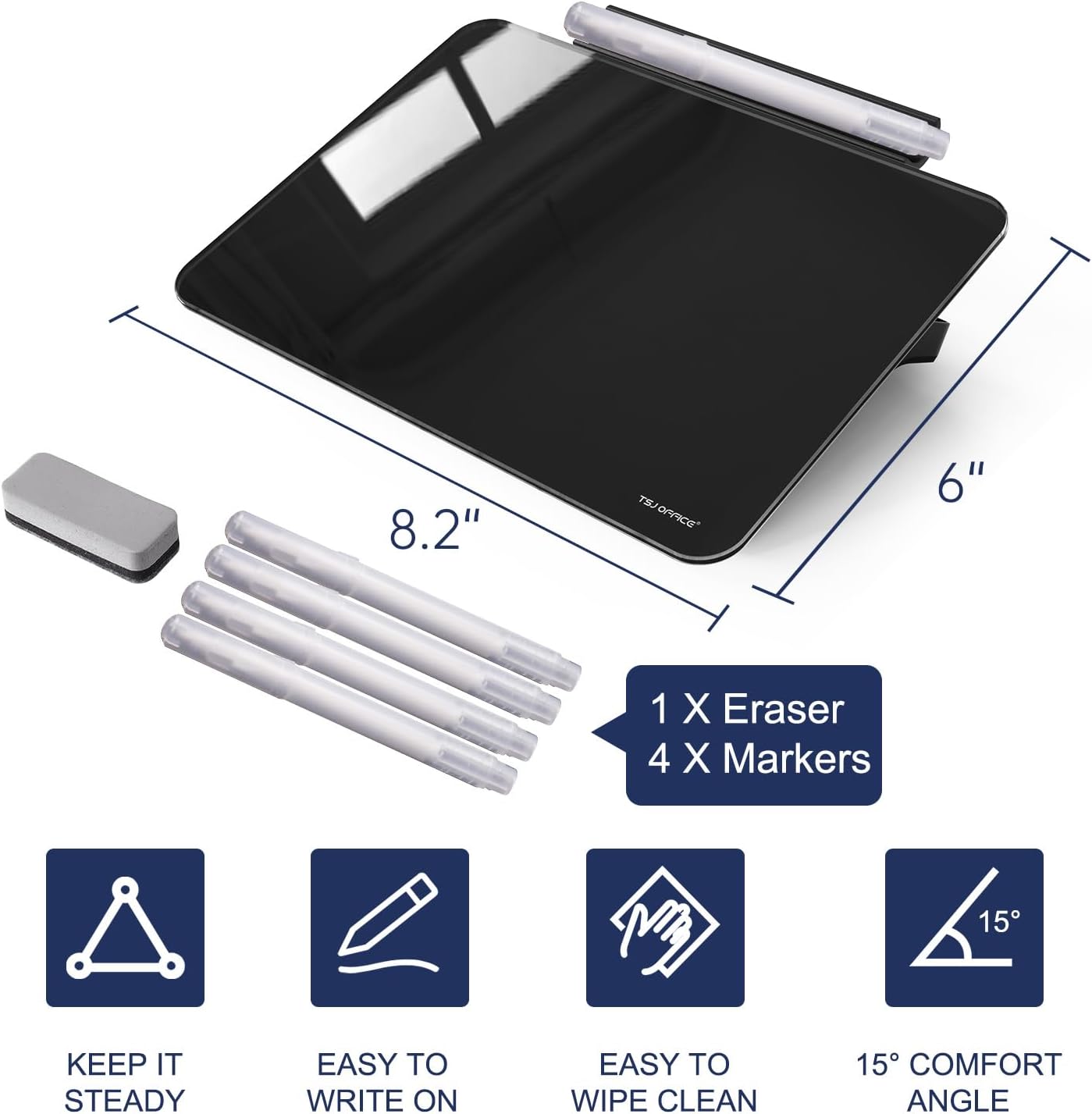 Skiennix Small Desktop Glass Dry-Erase Whiteboard - 8 X 6 Inches Tabletop Easel for Artists & Teachers