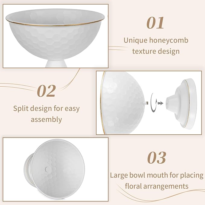Sziqiqi Urn Vase White Centrepiece: 5.5n Small Bulk Wedding Vases for Table Set of 10 - Vintage Flower Vase for Artificial Flower Arrangement - Metal Unique Honeycomb Vases for Birthday Party