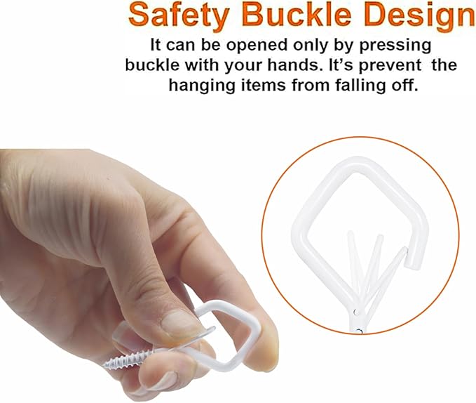 Sexoeie 35PCS Eye Screw Hooks for Hanging Heavy Duty with Safety Buckle.Metal Ceiling Hooks for Hanging Plants,Cup,Wind Chime,Bird Feeders,String Lights at Indoor&Outdoor,2.36 Inches White