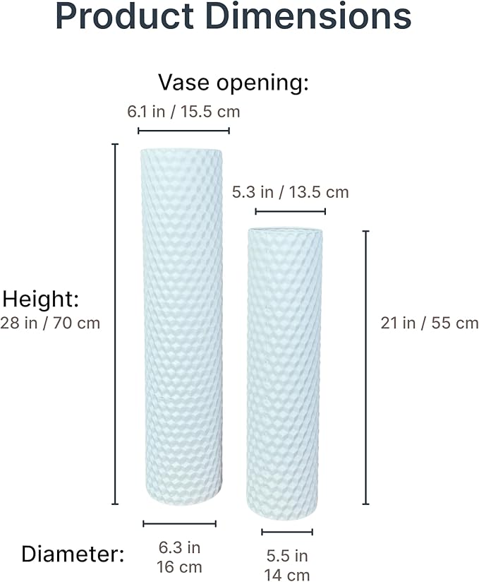 Leewadee White Tall Floor Vase, Set of 2 Decorative 24/19″ Large White Vases from Metal for Home Decor Living Room, Style with Pampas Grass for Modern, Vintage, Rustic or Farmhouse Room Decor