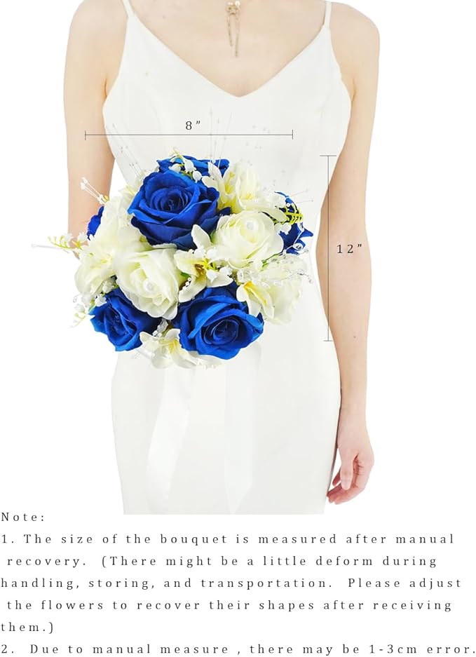 Royal Blue & White Wedding Bouquets for Bride Bridesmaid Bouquet Artificial Roses Tossing Bridal Bouquet for Wedding Church Home Decoration, Gifts