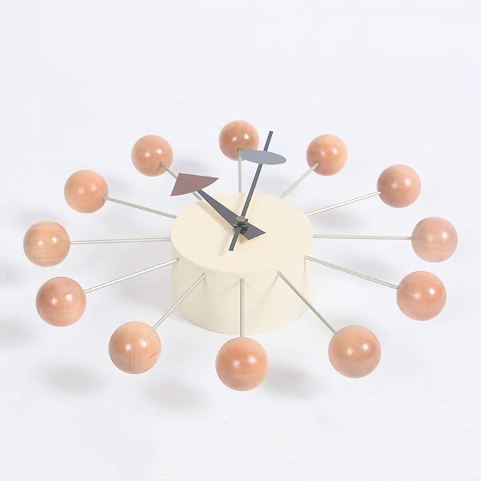 SHISEDECO Mid Century Art Retro Design Painted Solid Wood Non Ticking Decorative Modern Silent Wall Clocks for Home, Kitchen, Living Room, Office etc. (Ball Clock in Natural)