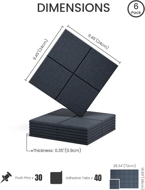 Fluxynara Felt Bulletin Board Tiles - 28"x18" Cork Board Alternative | 6-Pack Deep Charcoal Blue for Office Decor