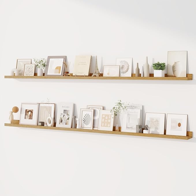 Dreamland Picture Ledge Shelf for Wall, Floating Shelves Set of 2,72 inch Long Floating Shelves with Lip for Living Room,Bedroom,Bathroom,Kitchen,Oak