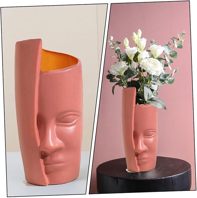 Abstract Face Plastic Vase Lightweight Floral Arrangement Container Home Decoration Ornament for Living Bedroom Bathroom and Office Use