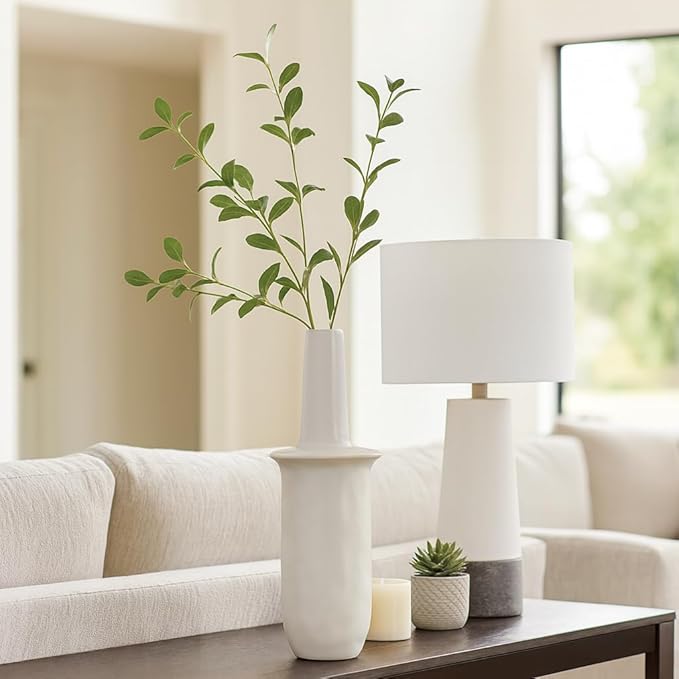 Ceramic Flower Vase for Living Room Decor – Elegant Tall Home and Office Vase with Unique Flared Top Perfect for Fresh Florals – A Modern Centerpiece for House, Bedroom, and Tabletop – 25" Ivory