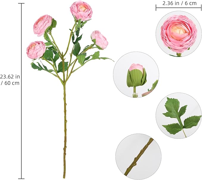 Pink Ranunculus Artificial Flowers,3PCS 18 Heads Realistic Faux Peonies Silk Ranunculus Flowers with Stems for Centerpieces Arrangements Wedding Party Home Decoration(Pink)
