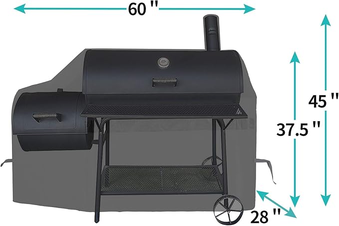 iCOVER Offset Smoker Cover 60 inch Charcoal Pellet Grill Covers Heavy Duty Waterproof 600D BBQ Smokers Protection for Brinkmann for Char-Broil for Weber, Nexgrill, New Braunfels for Oklahoma Joe's