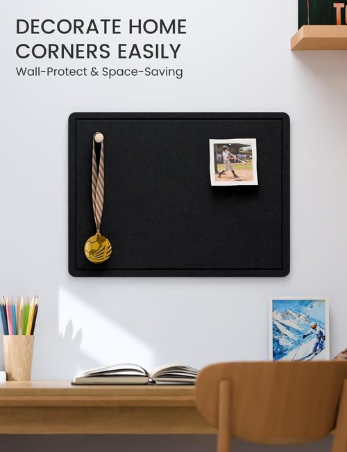 Fluxynara Cork Board Alternative - Foldable Felt Bulletin Board with 12 Adhesive Tabs | 23.6" x 17.5" - Navy Blue