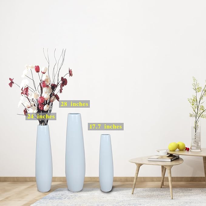 Ceramic White Floor Vase 24 Inches Tall Flower Holder Decorative Large Vases for Table Centerpieces Shelf Home Decor Living Room Branches Sky-Dried Flower Arrangement Simple Decorative