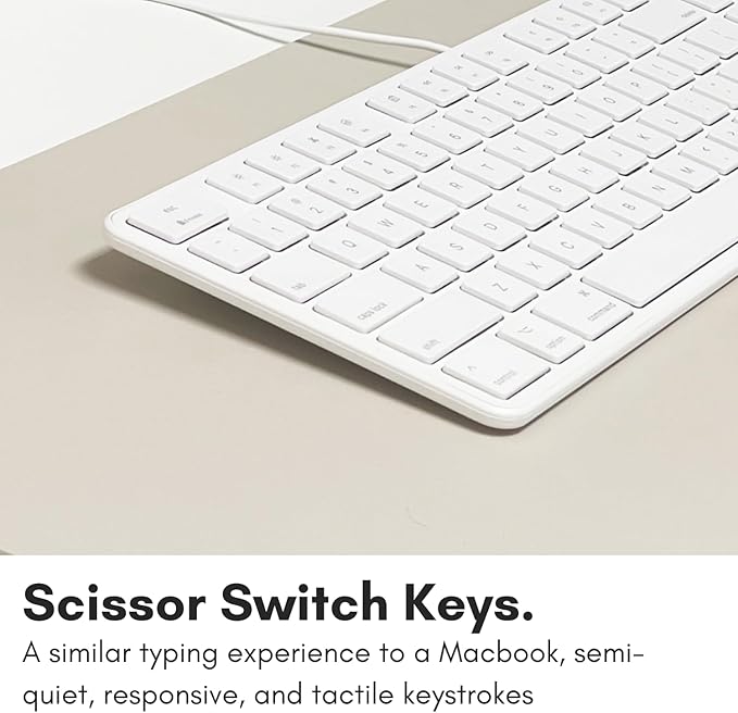 Macally Slim USB Wired Keyboard for Mac and Windows PC - Full Size 104 Key Layout & 16 Shortcut Keys - Scissor Keycaps for Smooth Typing - Mac Wired Keyboard with Numeric Keypad
