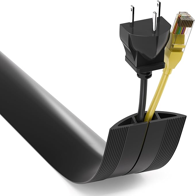 ZhiYo Floor Cord Cover 4ft, Cord Hider Floor Hide Extension Cords, Cable Management Prevent Cable Trips, Floor Cable Cover Wire Covers for Cords, Cable Protector Cord Cavity W0.6in H0.32in Black