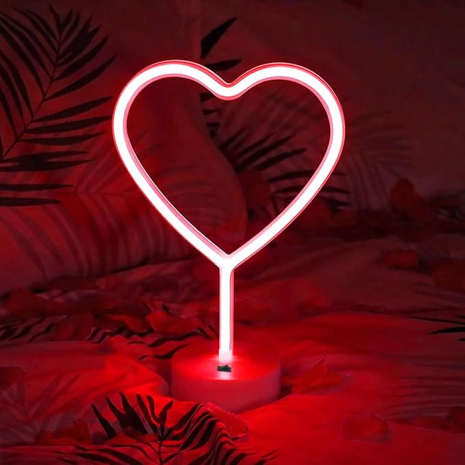 BHCLIGHT Red Heart Neon Sign, Valentines Day LED Neon Light Battery Operated or USB Powered Valentines Red Heart Lights, Table Lamp for Galentines Day Decorations, Wedding, Gifts for Women, Lover.