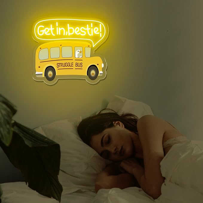 Struggle Bus Neon sign, Funny neon sign USB Powered Dimmable LED Sign for Wall Decor, Gothic Wall Decor Funny Sign Led Signs, Bus Sign for Children's Bedroom Wall, Halloween Home Decor