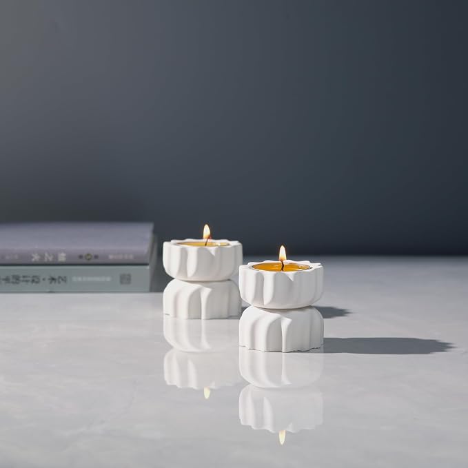Spiral Grain Tealight Candle Holder Set of 2; Cement Tea Light Votive Candle Holder with a Twist; Decorative Small Cement Tea Light Holder for Coffee or Dining Table Decor; 2 x 2.1 Inches