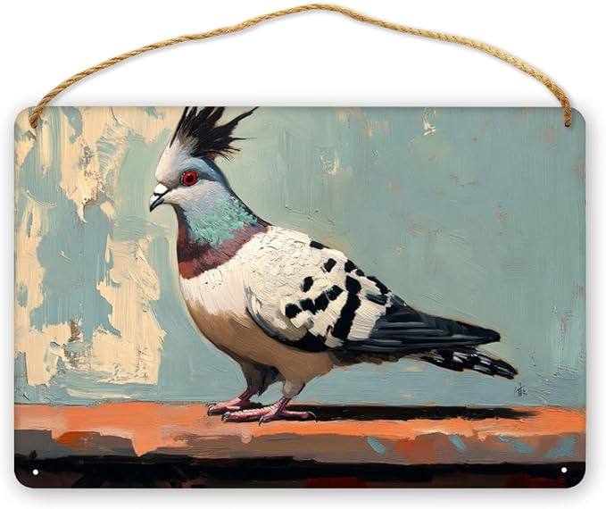 Pigeon Art Rustic Wooden Wall Art – 12x8 Inch Farmhouse Wood Sign for Living Room Entryway, Charming Bird Wood Decors for Nature Lovers & Cozy Home Enthusiasts