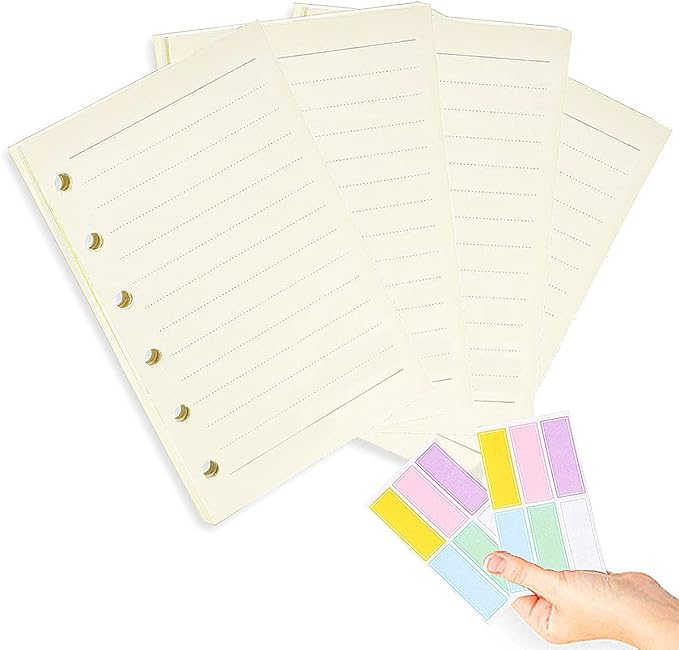 A7 Planner Refill,4 Packs per Set, Line Paper, A7 Binder Refills 6 Ring with Label Stickers Gift,Mini Binder Refills,6 hole/100gsm Thick Paper/4.84 x 3.23'', Harphia