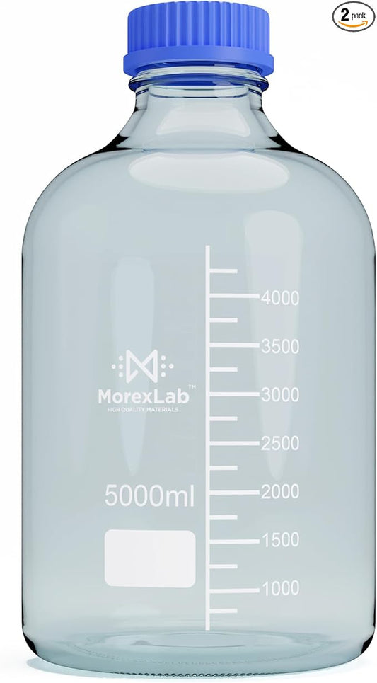 5000ML Storage Glass Bottles – 1pc Round Media Storage Bottle – Borosilicate Glass Bottles – Safe Probe Storage Glass Storage Bottles with GL60 Blue Screw Cap (5000ml - 1pc)