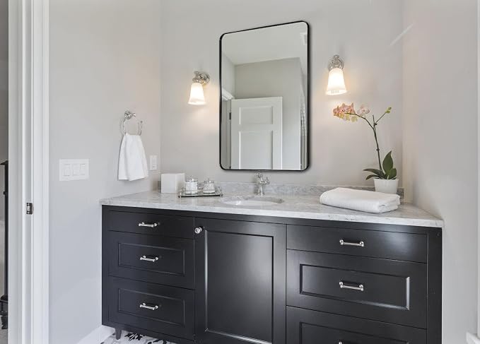 ANDY STAR Wall Mirror for Bathroom, 24x36 Inch Black Bathroom Mirror, Stainless Steel Metal Frame with Rounded Corner, Rectangle Glass Panel Wall Mounted Mirror Decorative for Bathroom