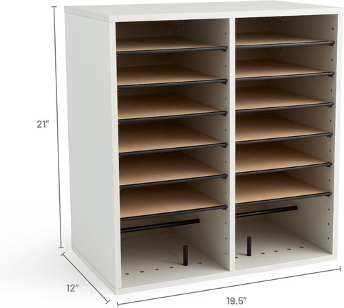 Safco 9422GR Adjustable Wood Literature Organizer - 16 Compartments, Stackable, Durable Gray Design