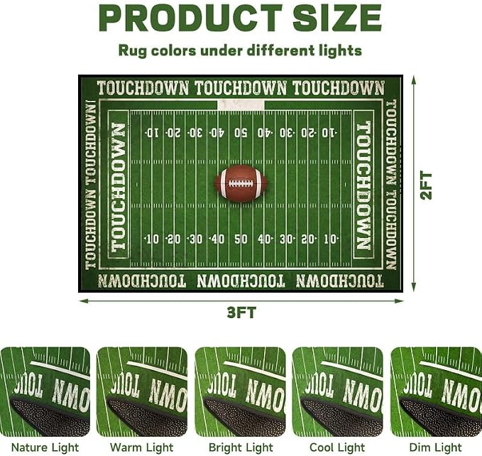2'x3' Football Field Area Rug Sports Themed Carpet for Nursery Bedroom Playroom Classroom Entryway Living Room Home Decor Non Slip Washable Game Room Play Mat