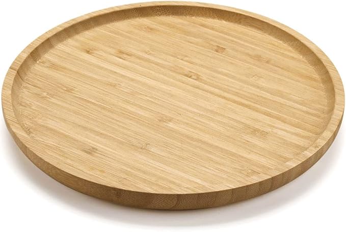 Round Bamboo Tray, Wood Serving Tray, Wooden Platter, Wood Charcuterie Board, Decorative Tray for Coffee Table,13.8 inch