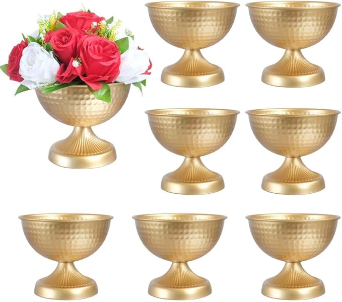 6.5 inch 8 pcs Brass Vase Bowl Gold Centerpieces for Tables Wedding Party Event Gold Accent Decorative Bowl Vintage Style