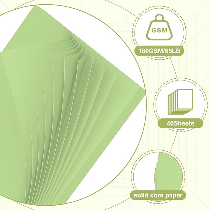 40 Sheets Cardstock 8.5x11, 65lb Light Green Card Stock, Construction Paper, 180gsm Thick Printer Paper for Printing, Painting, Card Making, Kids School Supplies,Party Decorations