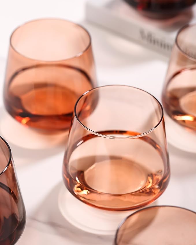 Venus Stemless Wine Glass Set of 6-14oz Wine Glasses, Stemless Drinking Glasses for Wine, Cocktails & Beverages - Elegant Glassware for Home, Bar & Holiday Use