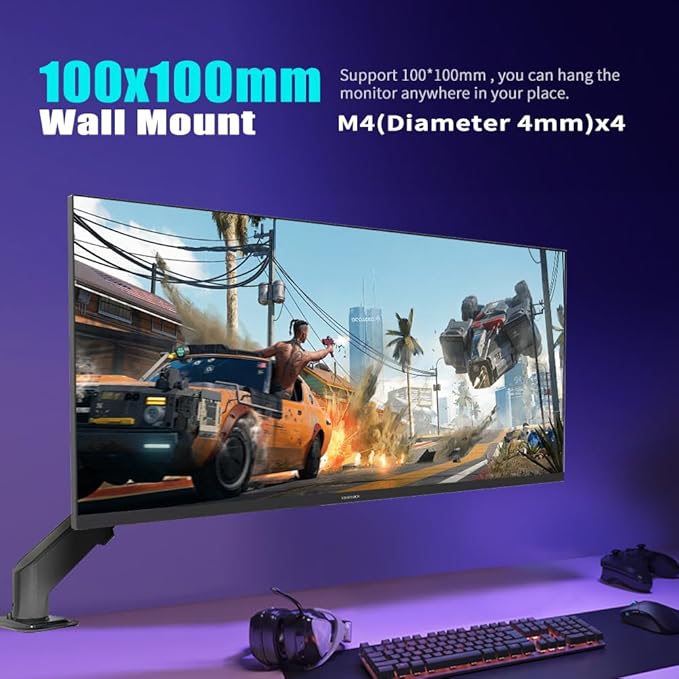 Viewedge Gaming Monitor 34 inch WQHD (3440x1440p) 165Hz Computer Monitor, 1ms 120% sRGB HDR10 VA DisplayPort HDMI Monitor, Wall Mountable Built-in Speakers