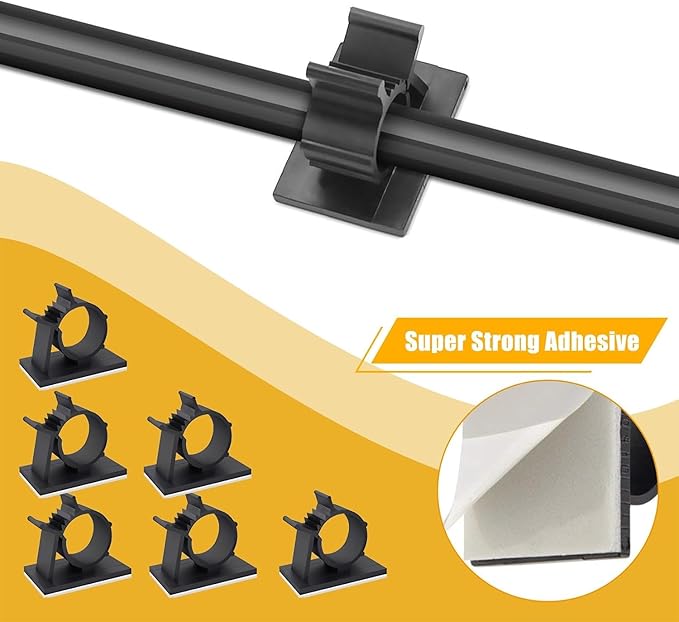 Viaky 30 Black Adjustable Cable Clips, Reusable Buckle Self-Adhesive Wiring Fixing Nylon Bracket Wire Management Suitable for 0.3 Inch Diameter(8mm) Cable