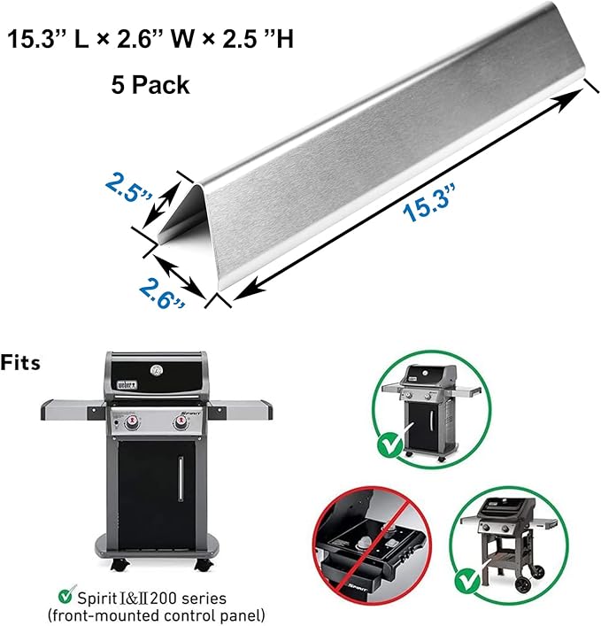 Uniflasy 7636 Stainless Steel Flavorizer Bars for Weber Spirit 300 & GS4 Spirit II 300 Series, Spirit E310 E320 E330 S310 S320 S330 with Front Control Knob 15.3" Heat Tent Replacements for Weber 7636