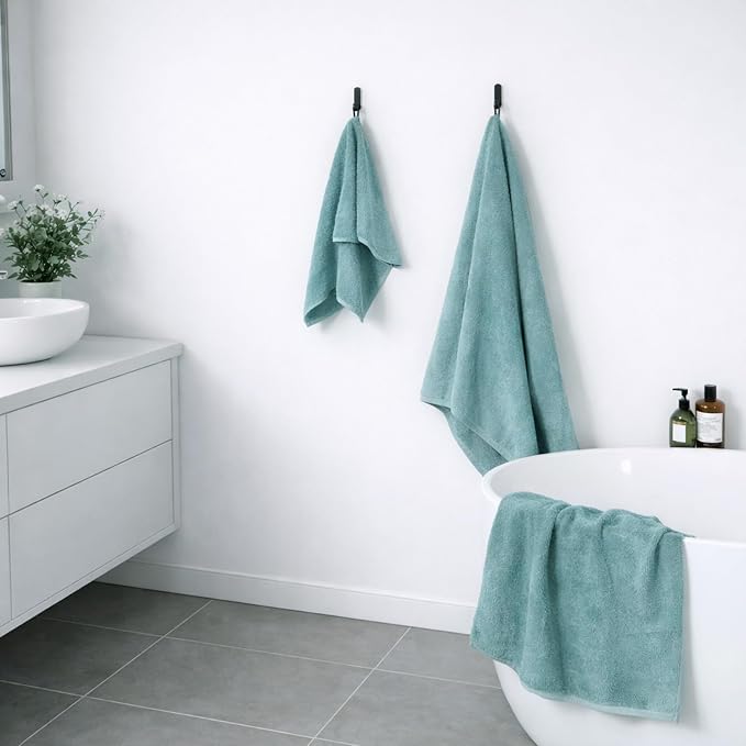 SEMAXE Bath Towel Set, 12 Piece Cotton Towel Set for Bathroom, More Towels for Family Use, Quick Dry with Hanging Loops, Easy Care, Blue
