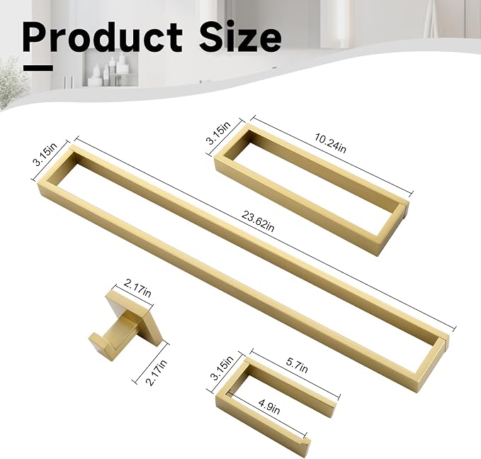 Brushed Gold 5-Pieces Bathroom Hardware Set Towel Bar Set,Stainless Steel Bathroom Hardware 23.6 Inch Towel Bar Towel Holder Set Wall-Mounted