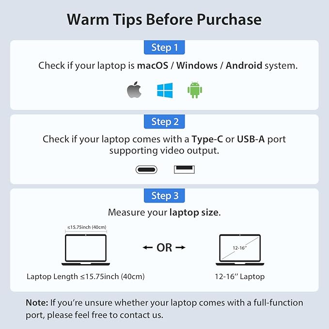 KYY 14" Portable Triple Monitor for Laptop, Laptop Screen Extender with Full HD IPS Display, Computer Extended Monitor Compatible with Mac, Windows, Chrome, Fits 12-16 Inch Laptops