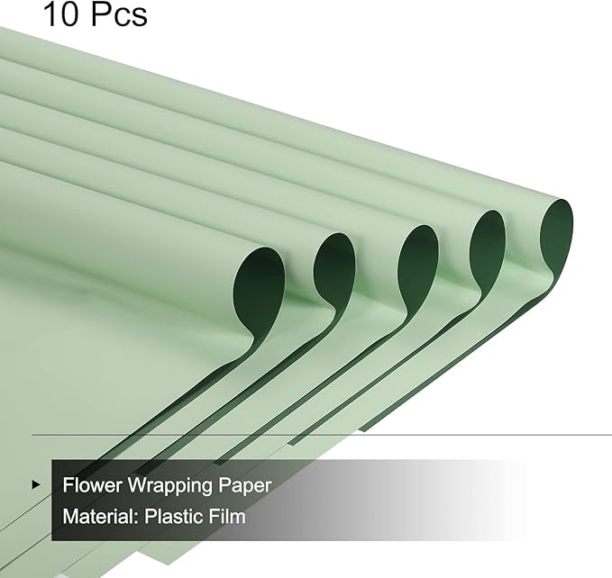 MECCANIXITY 10 Pcs Double Sided Color Flower Wrapping Paper Grey Green+Turquoise 22.8"x22.8" Waterproof for Florist Bouquet Supplies, DIY Crafts, Gift Box Packaging