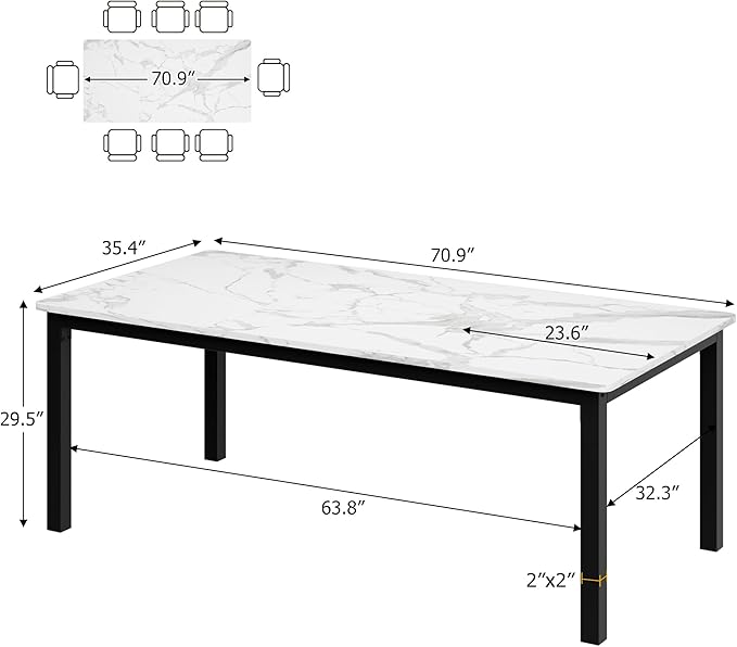 IDEALHOUSE 71 Inch Industrial Dining Table for 4-6 Person Rectangle Kitchen Table with Metal Legs,Round Corners, Writing Desk, for Modern Farmhouse, for Kitchen, Dining Room,Quick Assembly,Wood