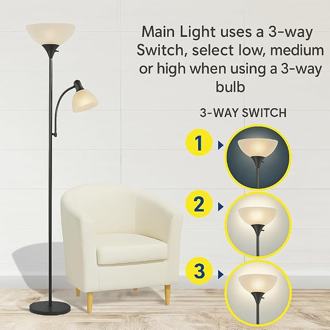 Adjustable Black Floor Lamp with Reading Light, Tall Lamp for Living Room, Bedroom, Office, Susan 72" Standing Lamps for Living Room, Corner Light, Stand Lamp, Floor Lamps for Living Room Modern