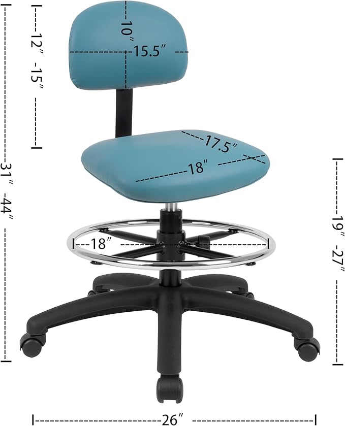 Chair Master FSS Series Square seat Mid (19"-27") seat Height Chair. Vinyl-for Office, Garage, Desk, Shop, Computer, Doctor, Medical, Easy to Clean! 18" Footring (Aqua, Mid Stool, _Standard Casters)