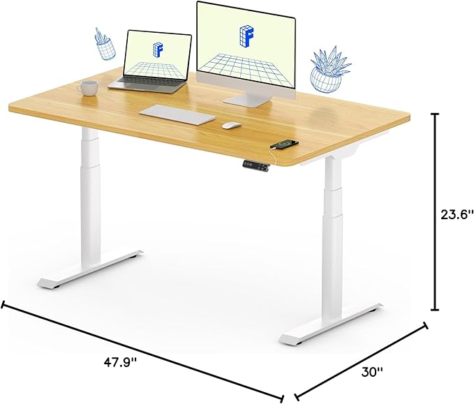 FLEXISPOT E6 Pro Oval Leg Dual Motor 3 Stages Standing Desk 48x30 Inch Whole-Piece Board Electric Height Adjustable Electric Sit Stand Up Desk 150KG Load Capacity (White Frame + Maple Desktop)