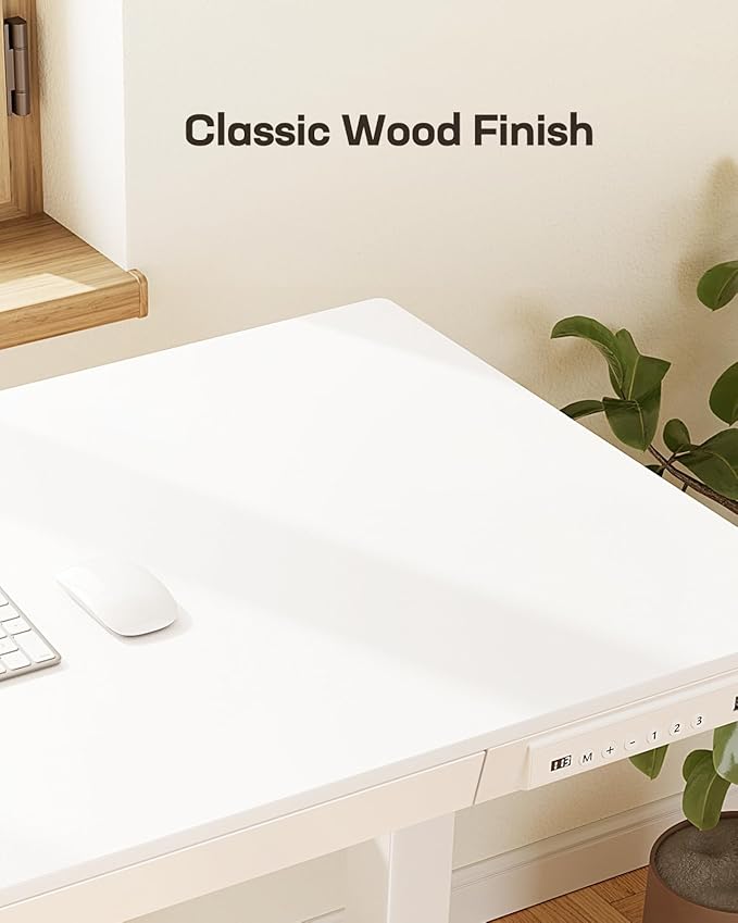 Marsail Standing Desk with Drawer, 48 x 24 inch Whole Piece Tabletop Electric Standing Desk, Height Adjustable Desk with USB Charging Ports, Sit Stand Desk with Storage for Home & Office White