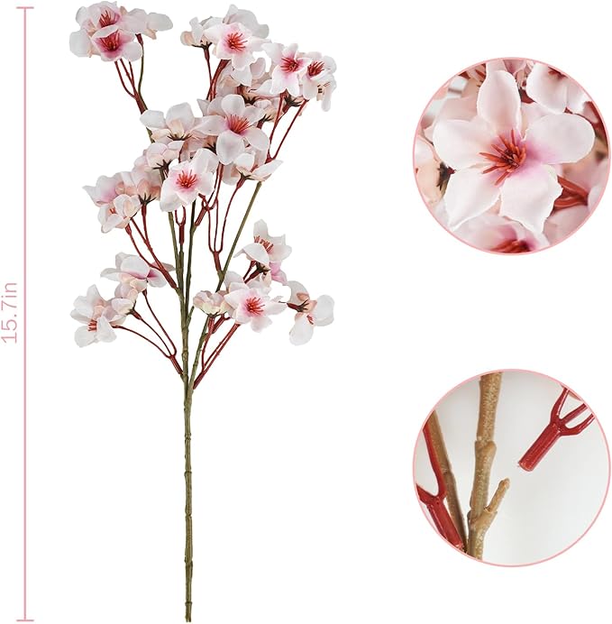 12 Pcs Artificial Cherry Blossom Flowers 18" Faux Silk Cherry Blossom Stems Fake Real Touch Peach Branches for Wedding Home Garden Japanese Decor Light Pink