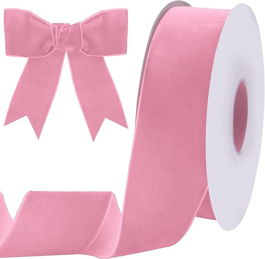 10 Yards Pink Velvet Ribbon 2 Inch for Christmas Tree,Light Pink Velvet Christmas Ribbon for Gift Wrapping Crafts Bow Wreath Holiday Decorations (Pink)