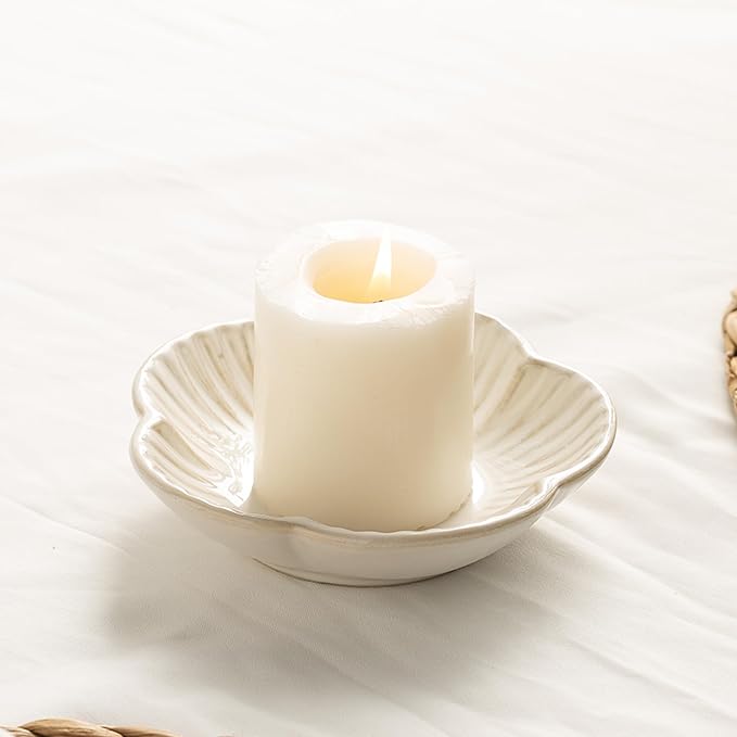 BEUNAIZER Ceramic Pillar Candle Holder Plates, Decorative Candlestick Holder, Tea Light Incense Santo Palo Holders, for Dinning, Party, Wedding, Birthday, Anniversary Decorations, 1pack (White)