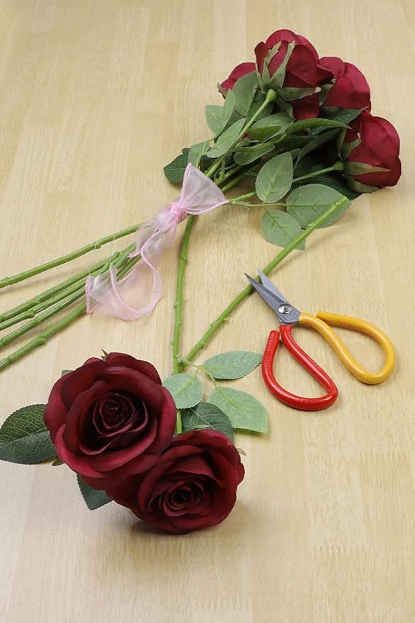 Artificial Rose Flower Artificial Flowers Flower with Long Stem Silk Roses Bouquet for Wedding Bridal Shower Party Home Decoration (Burgundy, 50 Pcs)