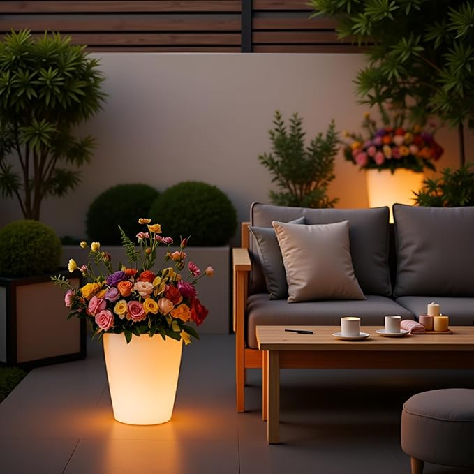 Mr.Go RGB LED Flower Pot Light w/Remote, 16 Color Changing Colorful Flowerpot, Rechargeable Lighted Planter & Ice Bucket for Home Decor, Perfect for Garden, Party, Wedding, Gifts (16-inch Round)