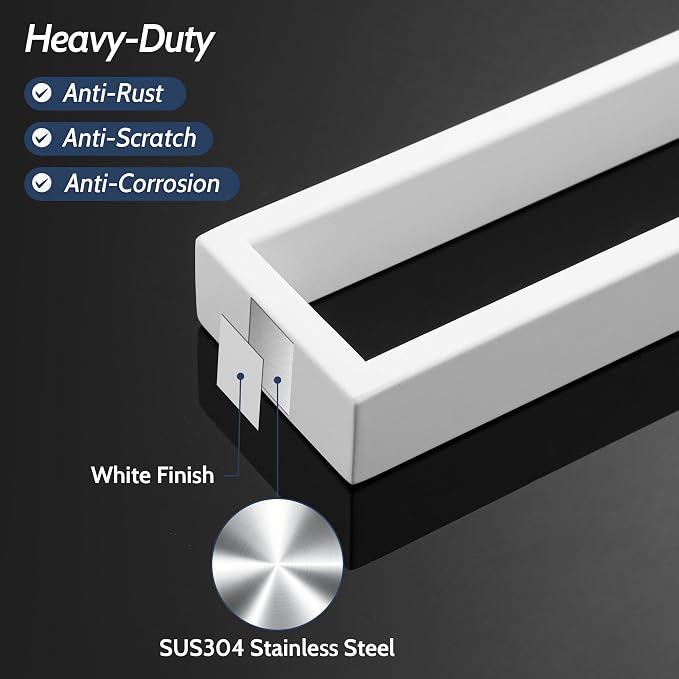 Sayayo White Towel Bar for Bathroom, 10 Inch Hand Towel Holder Wall Mount Square Towel Ring SUS304 Stainless Steel Towel Rack