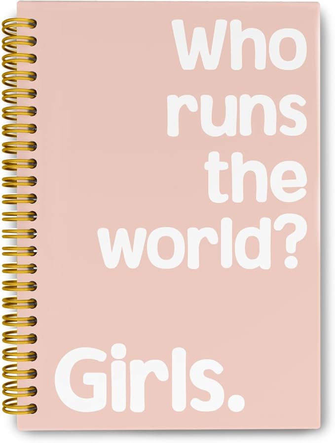 JKMBN Who Runs The World Journaling Notebooks, Pink Preppy Spiral Notebook, Inspirational Gifts for Women Teen Girls, Hardcover Spiral Notebooks College Ruled 5.5 x 8.3