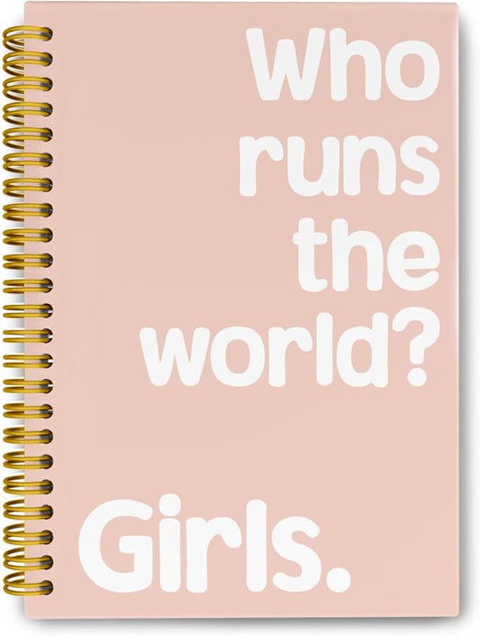 JKMBN Who Runs The World Journaling Notebooks, Pink Preppy Spiral Notebook, Inspirational Gifts for Women Teen Girls, Hardcover Spiral Notebooks College Ruled 5.5 x 8.3